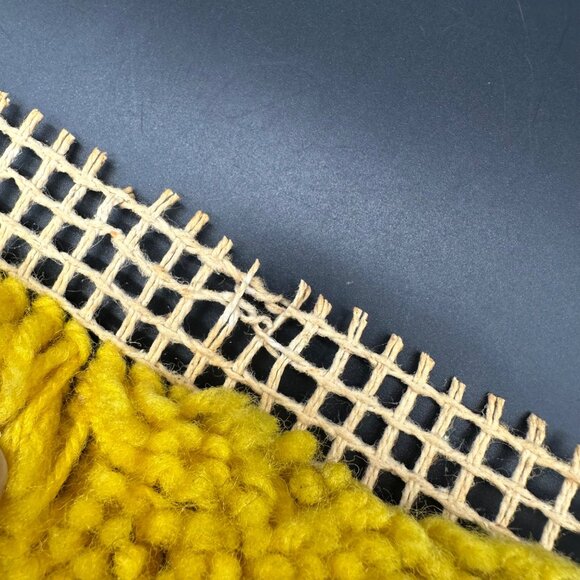 Vintage Latch Hook Rug Wall Hanging Sunset Sailboat 1970s Yellow Orange Brown - Picture 4 of 7